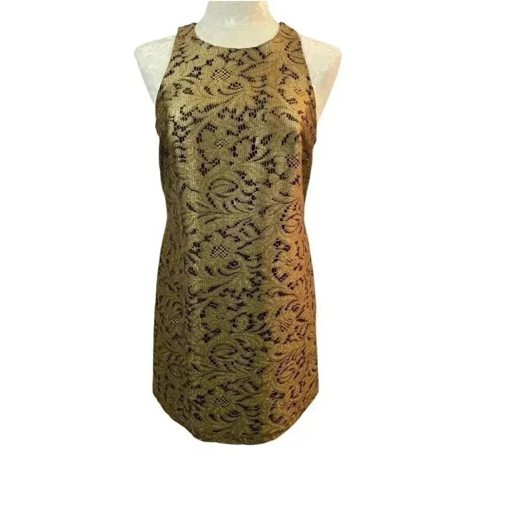 Banana Republic Women's Gold Lace Lined Sleeveless Shift Dress